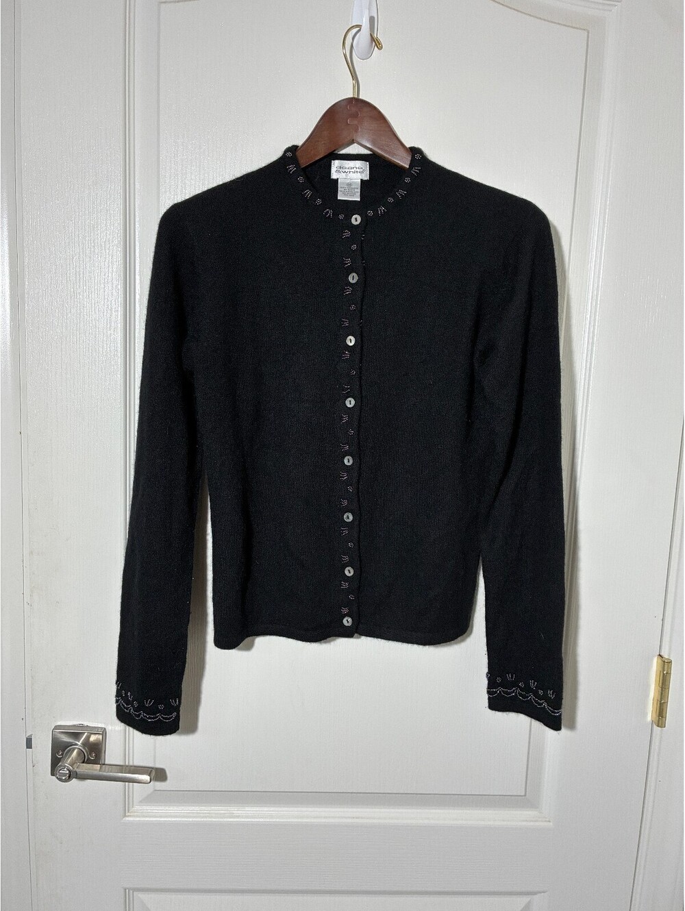 Women's Medium Deane & White Black cashmere cardigan beaded embellished - Picture 3 of 5